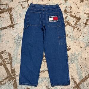 Vintage Tommy Hilfiger Baggy Carpenter Jeans Size 34x32 Big Logo 90s